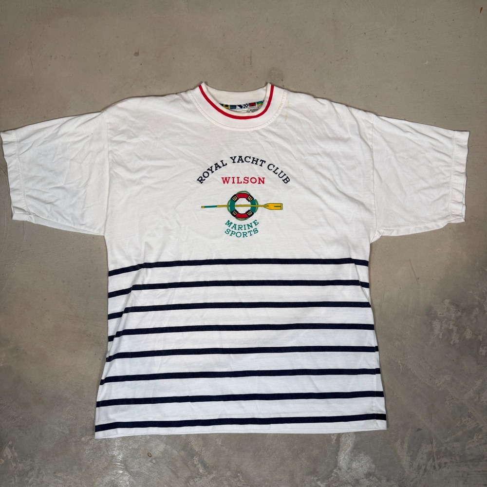 Vintage 80s Wilson Royal Yacht Club Marine Sports Striped T-Shirt Mens Large
